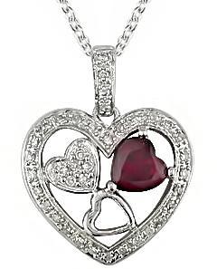 Silver 1/6ct TDW Created Ruby Heart Necklace