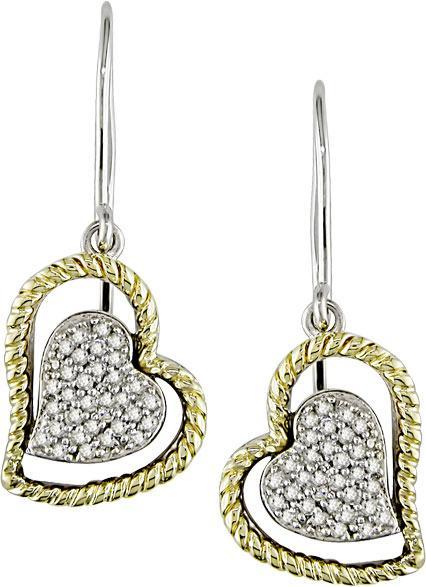 10k Gold and Silver 1/5ct TDW Diamond Heart Earrings