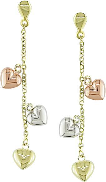 10k Gold Tri-tone Dangle Heart Earrings