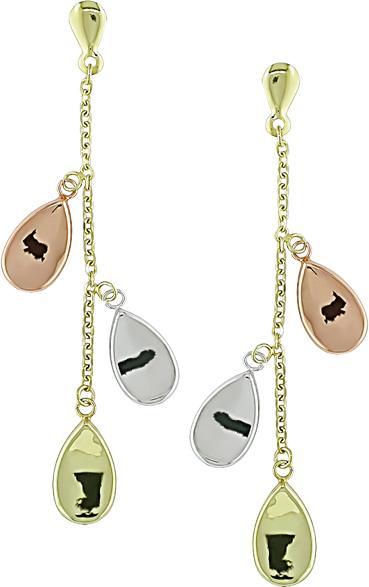 10k Gold Three-tone Dangle Teardrop Earrings
