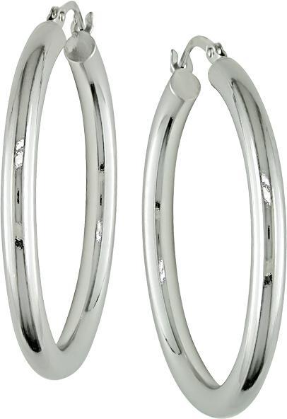 10k White Gold 31-mm Round Tube Hoop Earrings