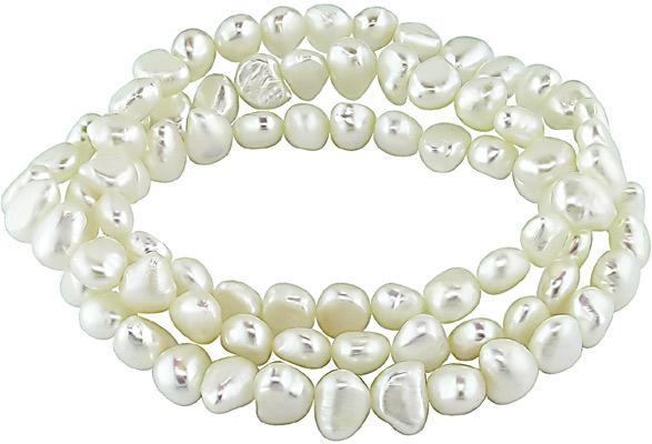 White Freshwater Pearl Elastic Bracelets (Set of 3) (7-8 mm)