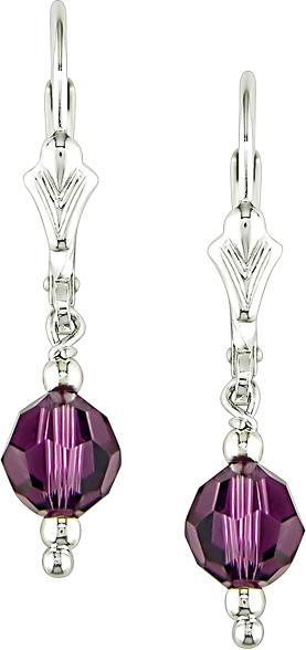Sterling Silver Purple Crystal Bead Earrings