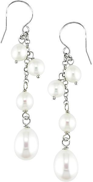 14k Gold White Freshwater Pearl Dangle Earrings (6-10 mm)