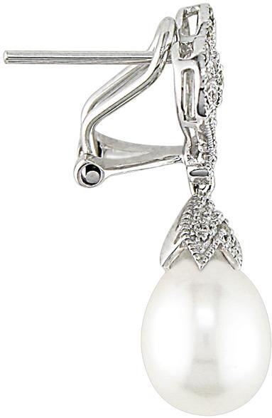 10k Gold 1/10ct TDW Diamond and FW Pearl Earrings (8-8.5 mm)