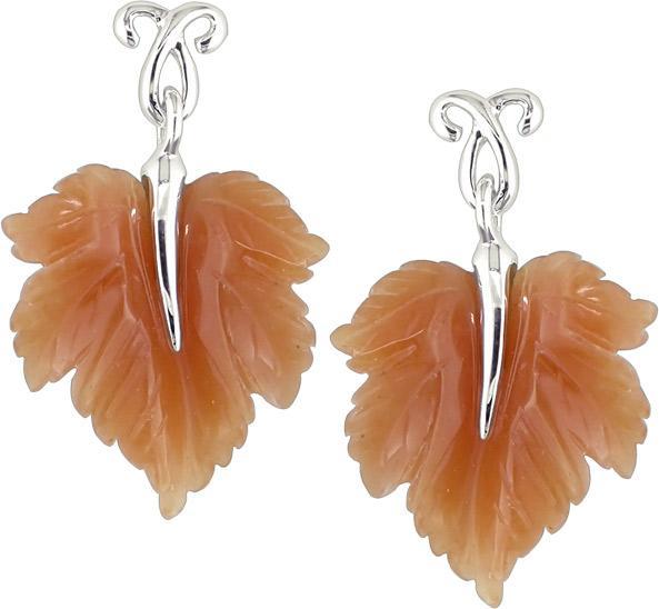 Sterling Silver Red Aventurine Leaf Earrings