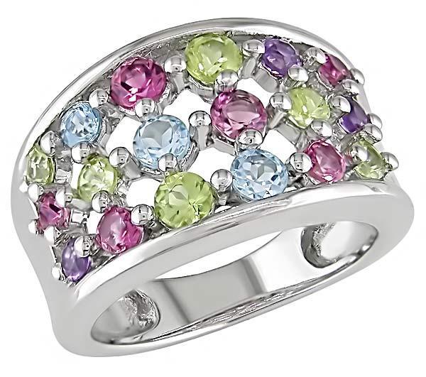 10k White Gold Multi-Gemstone Ring