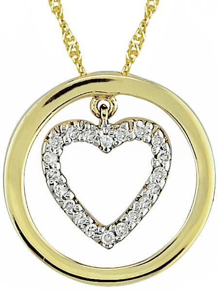 14k Two-tone Gold Diamond Heart in Circle Necklace
