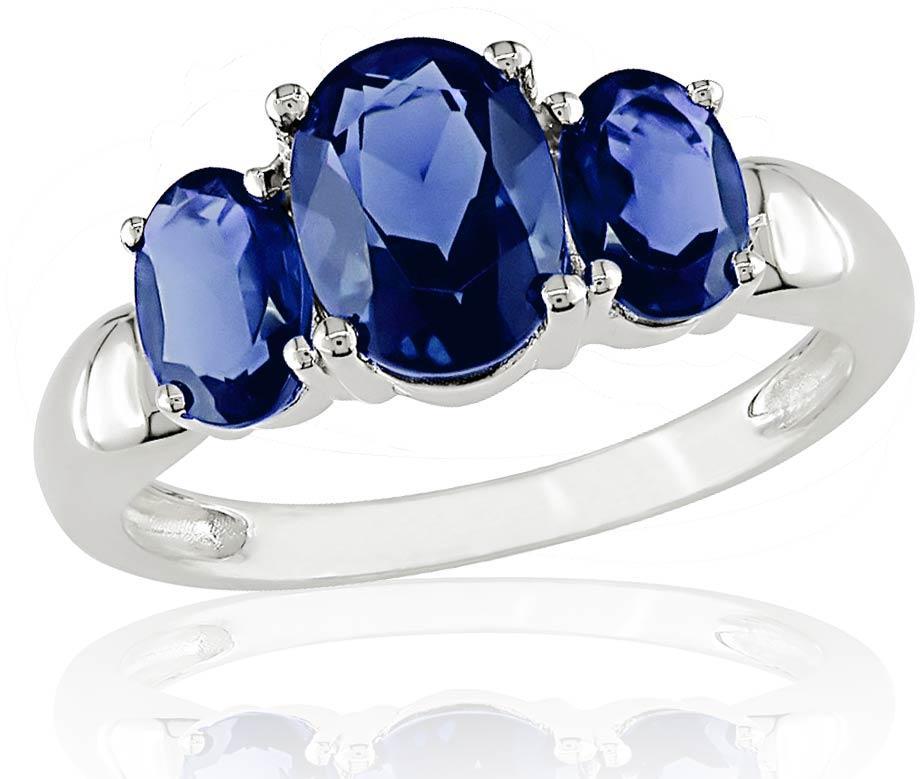10k White Gold 3-stone Created Sapphire Ring