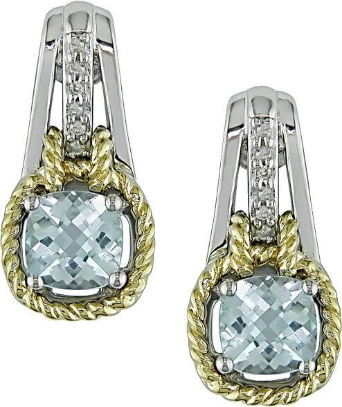 Sterling Silver/ 10k Yellow Gold Blue Topaz Earrings
