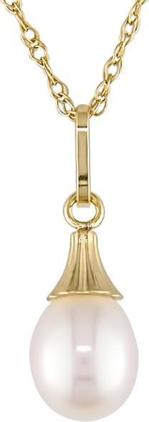 10k Gold Children's FW Rice Pearl Drop Necklace (5-6mm)