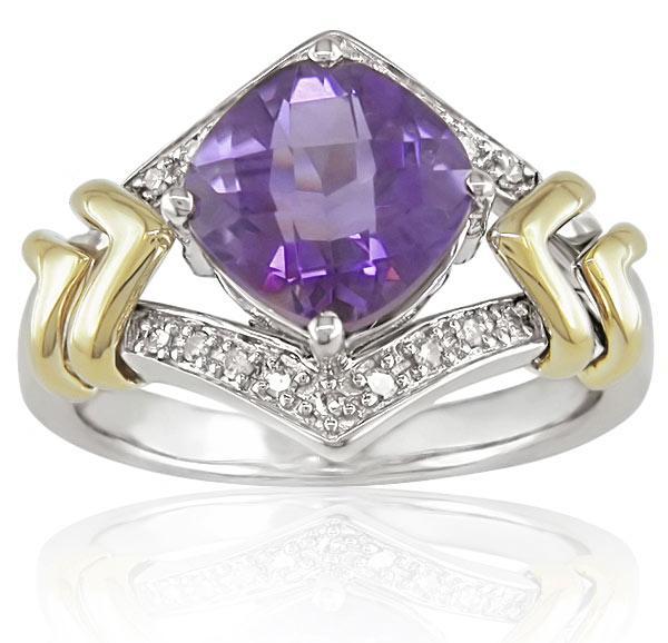 Silver and 10k Gold Amethyst, 1/10ct TDW Diamond Ring (J-K, I3)