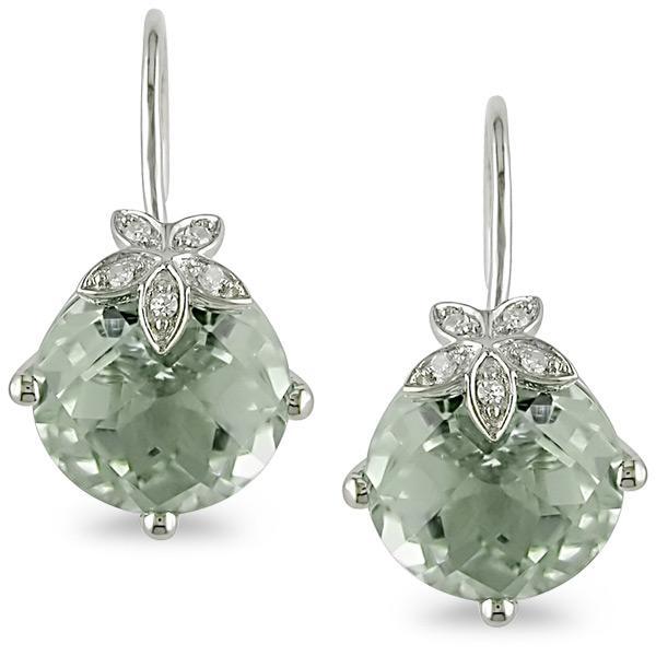 10k Gold Diamond and Green Amethyst Earrings