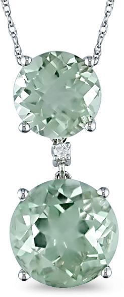 10k White Gold Green Amethyst and Diamond Necklace
