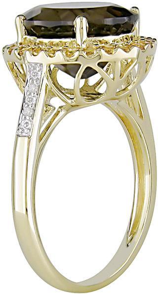 10k Gold Diamond Smokey Quartz and Citrine Ring