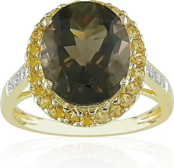 10k Gold Diamond Smokey Quartz and Citrine Ring