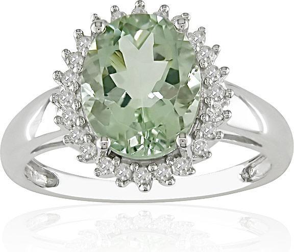 10k Gold Green Amethyst and 1/5ct TDW Diamond Ring