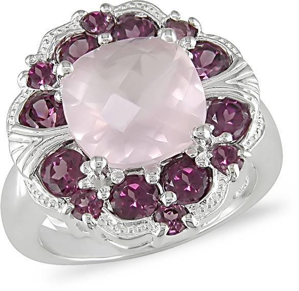 Sterling Silver Frosty Rose Quartz and Rhodolite Ring