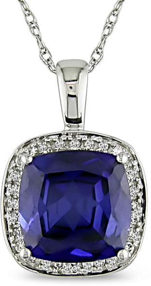 10k Gold Created Sapphire and 1/10ct TDW Diamond Necklace