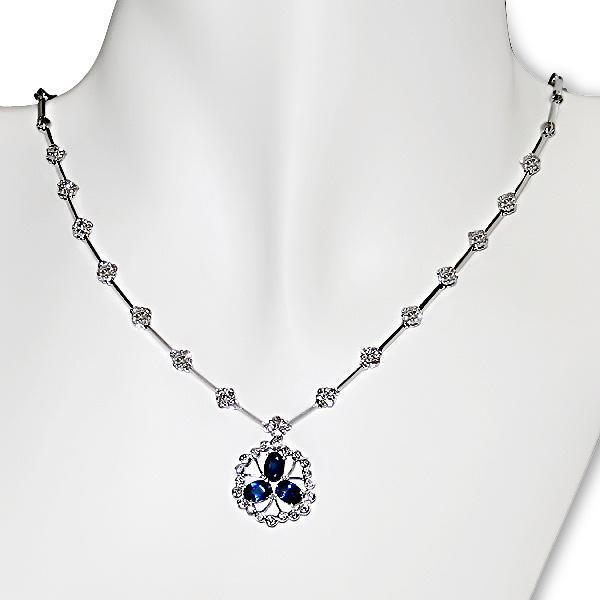 18k White Gold 1 7/8ct TDW Diamond and Sapphire Necklace