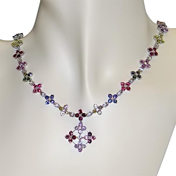 14k Gold Sapphire/ 1ct TDW Diamond Flower Necklace (G-H, SI)