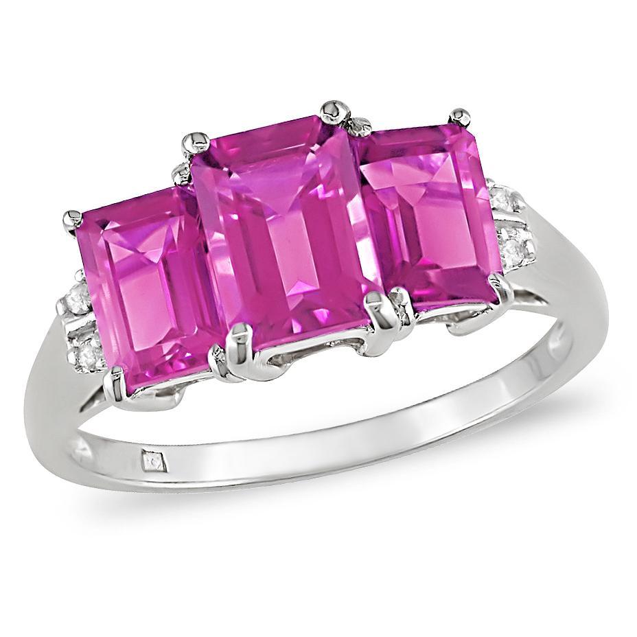 10k Gold Emerald-cut Pink Topaz and Diamond Ring