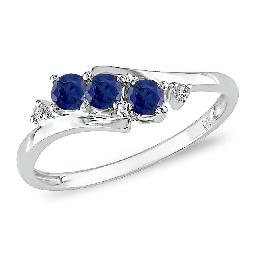 10k White Gold Created Sapphire and Diamond Ring