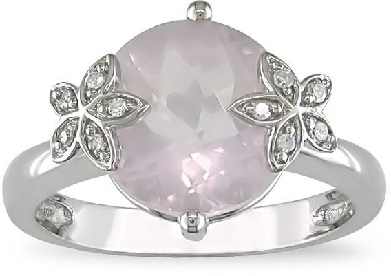 14k White Gold Rose Quartz and Diamond Ring