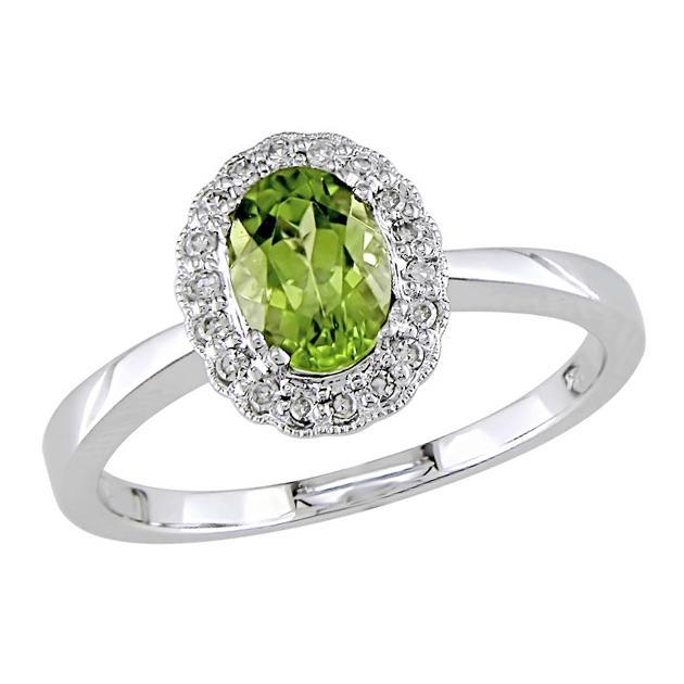 14k Gold Peridot and 1/10ct TDW Diamond Ring