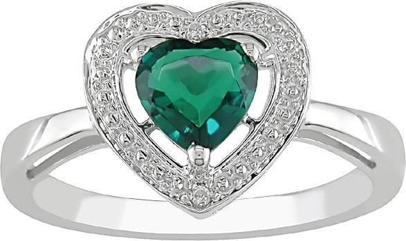 10k Gold Created Emerald and Diamond Heart Ring