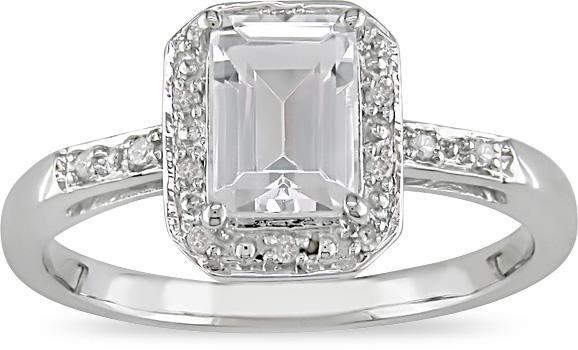 10k White Gold White Topaz and Diamond Ring