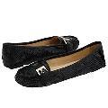 MICHAEL Michael Kors Alexandra Driver Black Embossed Snake Flats