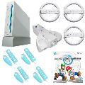 Nintendo Wii Family Bundle- Mario Cart, 3 Steering Wheels, Silicone Cases, Stand and More