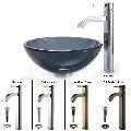 Kraus 14-inch Black Clear Glass Sink and Ramus Bathroom Faucet