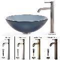 Kraus Black Frosted Glass Sink and Ramus Bathroom Faucet