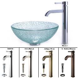 Kraus 14-inch Broken Glass Vessel Sink and Ramus Bathroom Faucet