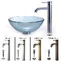 Kraus 14-inch Clear Glass Vessel Sink and Ramus Bathroom Faucet