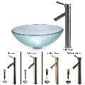 Kraus Frosted Glass Vessel Sink and Sheven Faucet