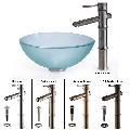 Kraus 14-inch Frosted Glass Vessel Sink and Bamboo Faucet