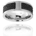 Stainless Steel Black Stingray Leather Inlay Ring