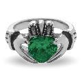 Stainless Steel Green Cubic Zirconia Claddagh Ring