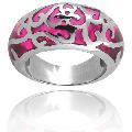 Stainless Steel Pink Enamel Floral Ring