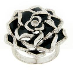 Meredith Leigh Sterling Silver White Topaz and Black Enamel Ring