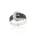 Sterling Silver Black Diamond Accent Buckle Ring
