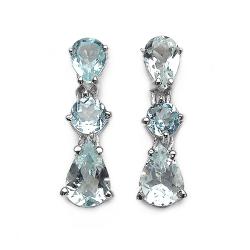 Sterling Silver Aquamarine 3-stone Dangle Earrings