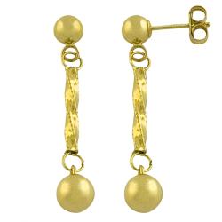 14k Yellow Gold Twisted Ball Drop Dangle Earrings