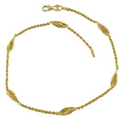 14k Yellow Gold Leaf Station and Rope Anklet