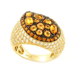 14k Yellow Gold Orange Sapphire, Spessartite and 1 1/2ct TDW Diamond Ring (H-I, I1)