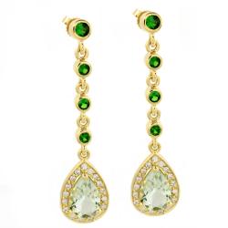 14k Yellow Gold Green Amethyst, Tsavorite and 1/3ct TDW Diamond Drop Earring (H-I, I1)