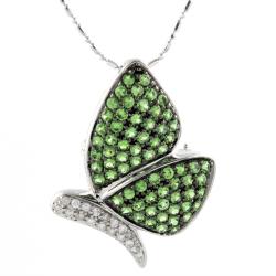 14k White Gold Tsavorite and 1/5ct TDW Diamond Butterfly Necklace (H-I, I1)
